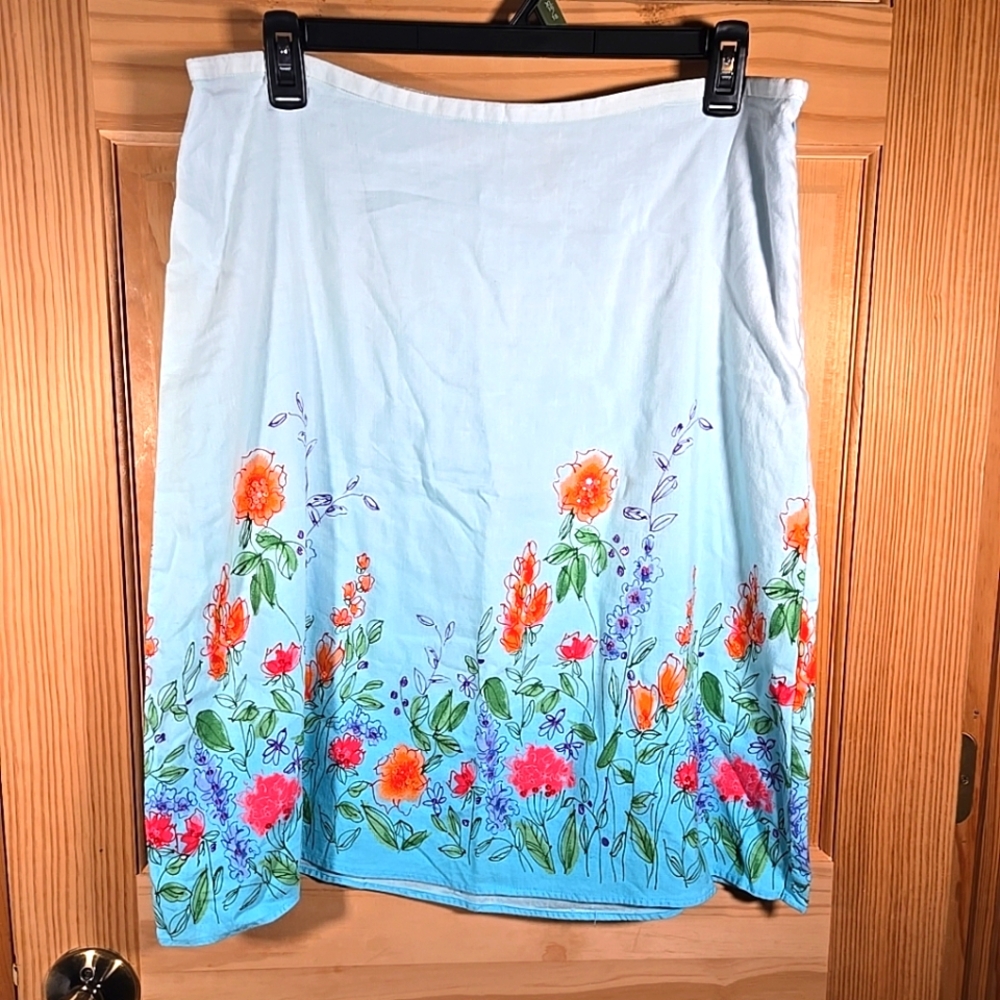 Vintage Crazy Horse Midi Skirt Floral Sequin Easter Spring Summer Blue Women 18